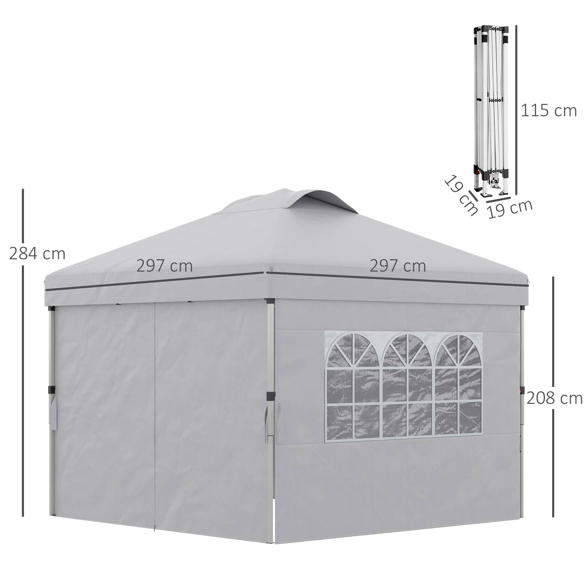 Outsunny - Tonnelle de jardin pliante pop-up 3x3m h. réglable parois latérales aérations fenêtres sac transport roulettes tissu Oxford 300D gris clair - Outsunny - Image 3