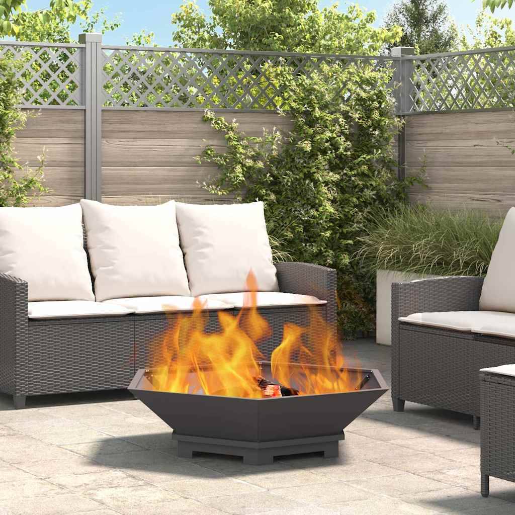Grand Brasero Carré XXL Acier Foyer de Jardin Design Moderne 100x100x28 cm Noir - ComfortXL Outdoor Living - Image 1