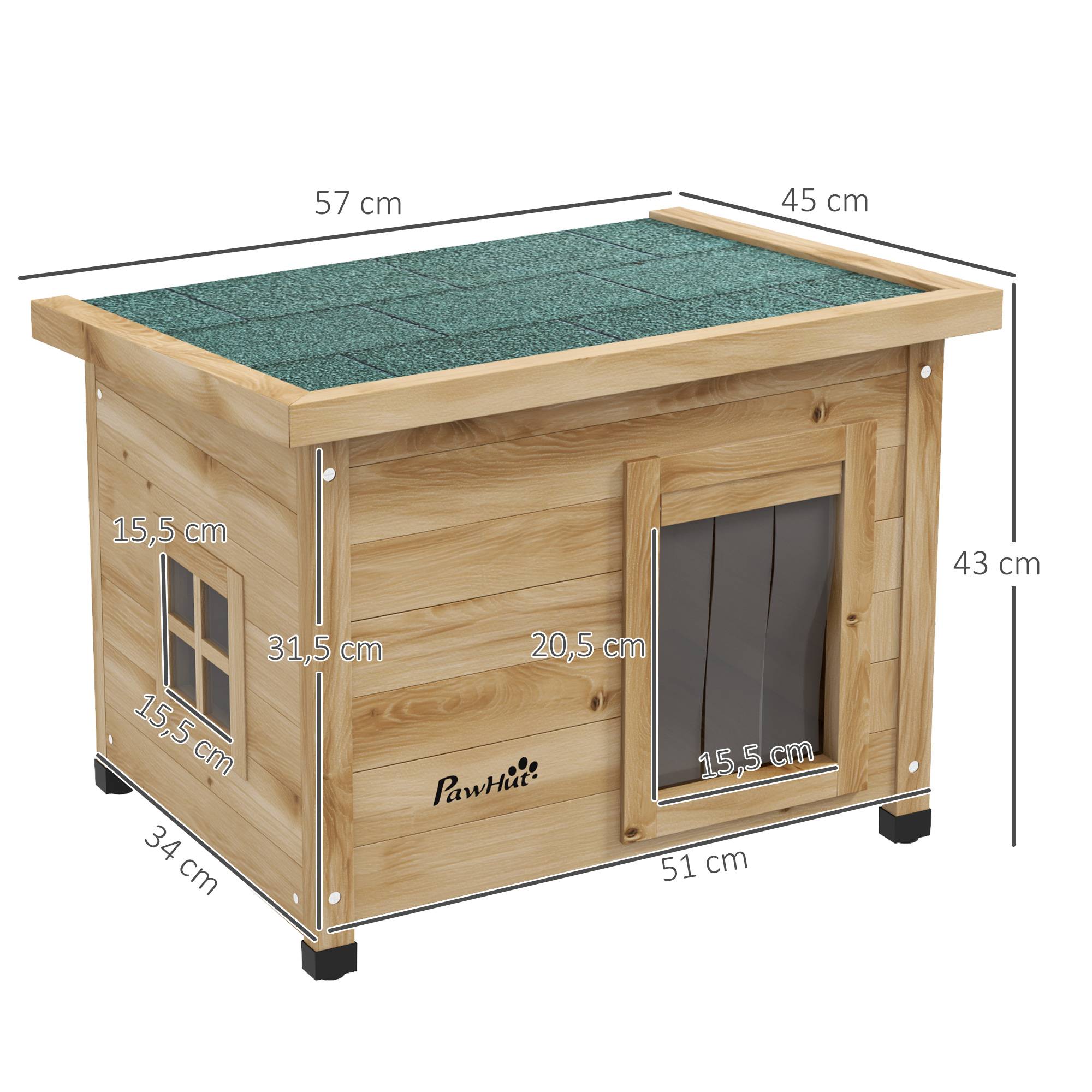 Sans Marque - Maison pour chats niche d'extérieur en bois surélevée avec toit asphalte, fenêtre, 57 x 45 x 43 cm jaune - Image 5