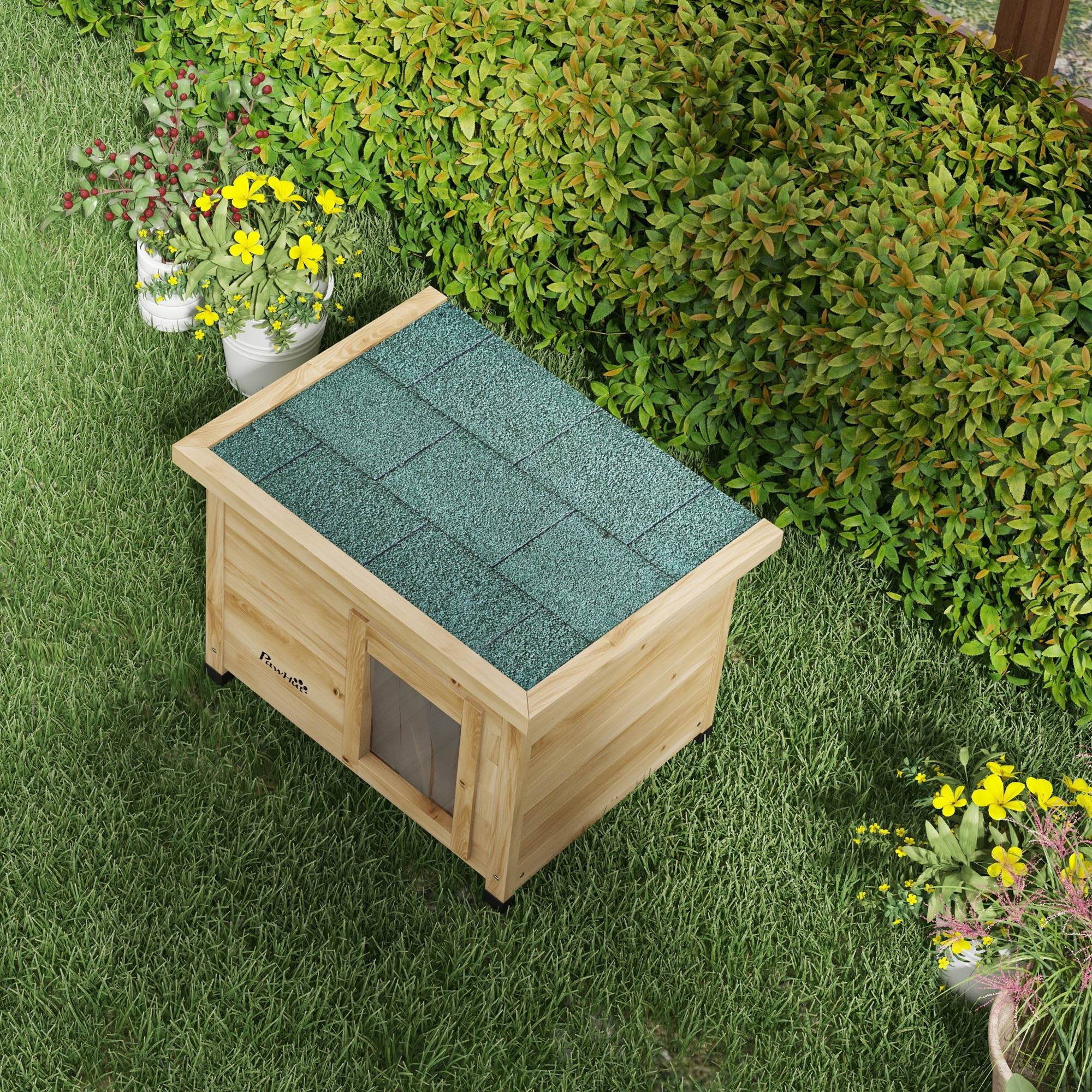 Sans Marque - Maison pour chats niche d'extérieur en bois surélevée avec toit asphalte, fenêtre, 57 x 45 x 43 cm jaune - Image 10
