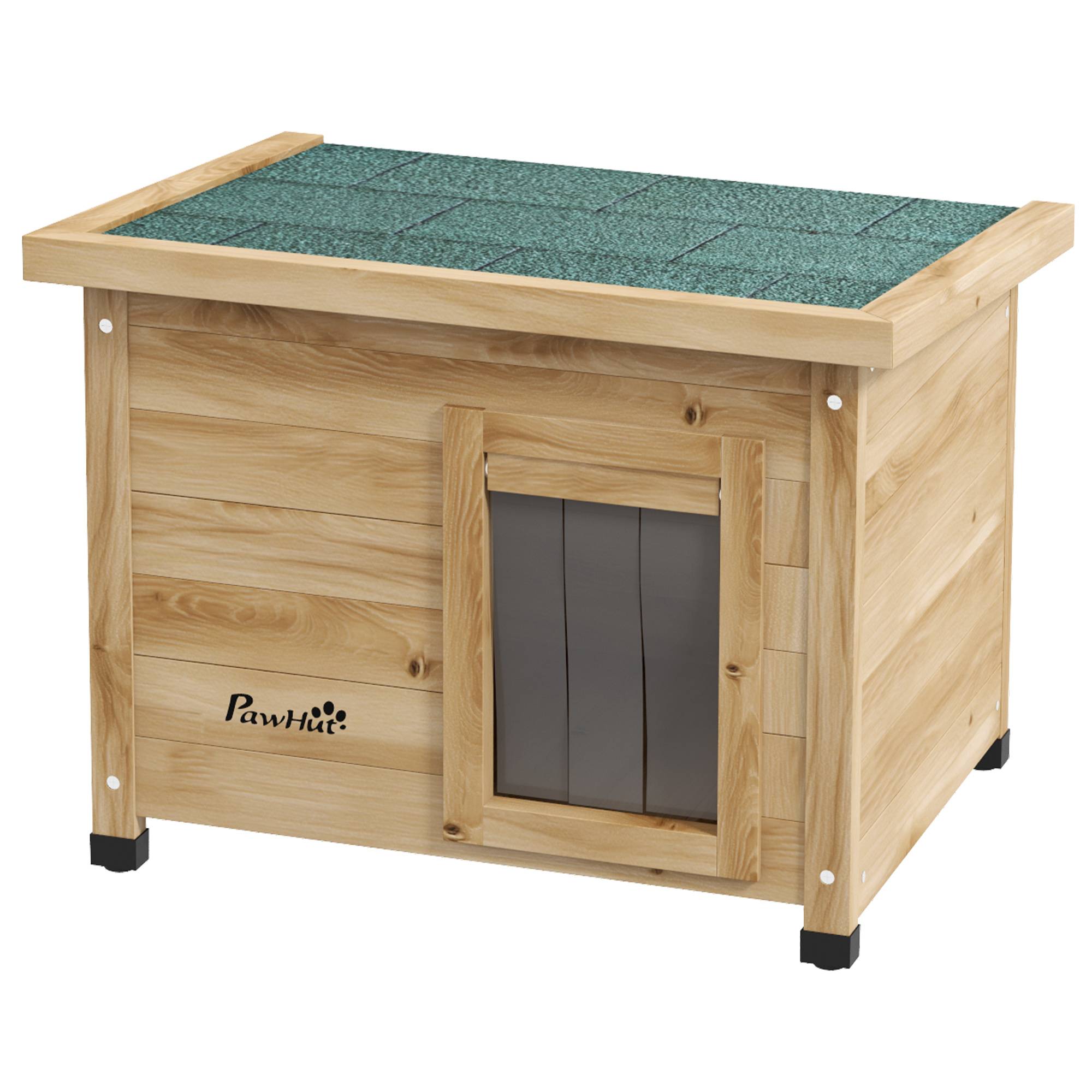Sans Marque - Maison pour chats niche d'extérieur en bois surélevée avec toit asphalte, fenêtre, 57 x 45 x 43 cm jaune - Image 2