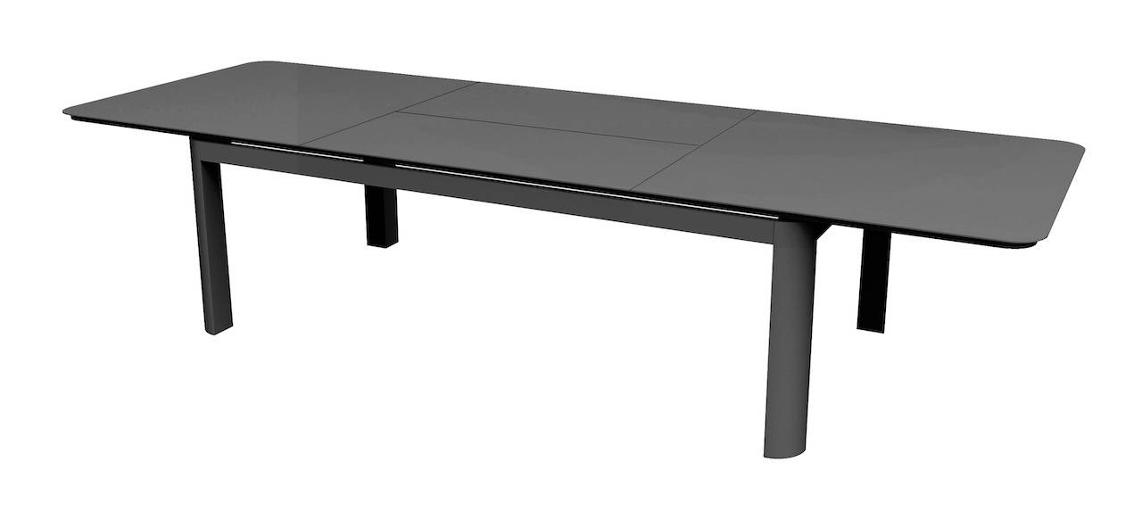 Proloisirs - Table de repas extensible en aluminium – DARIUS 230/350 x 120 – Allonge papillon – Coloris graphite