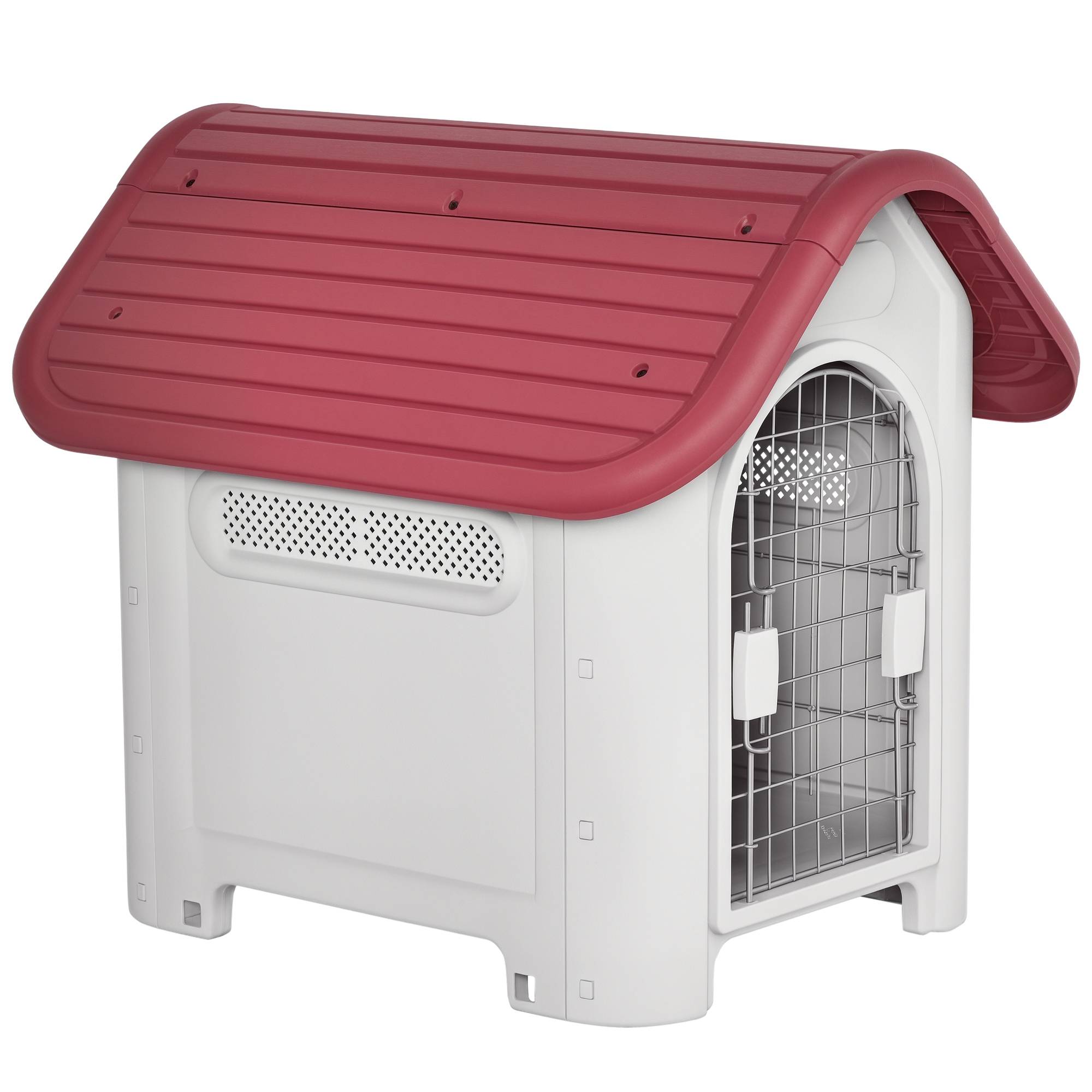 Sans Marque - Nichoir extérieur, toit avec trappe, ventilation, pour petit chien, Rouge/Gris clair, 59x75x66 cm - Image 1