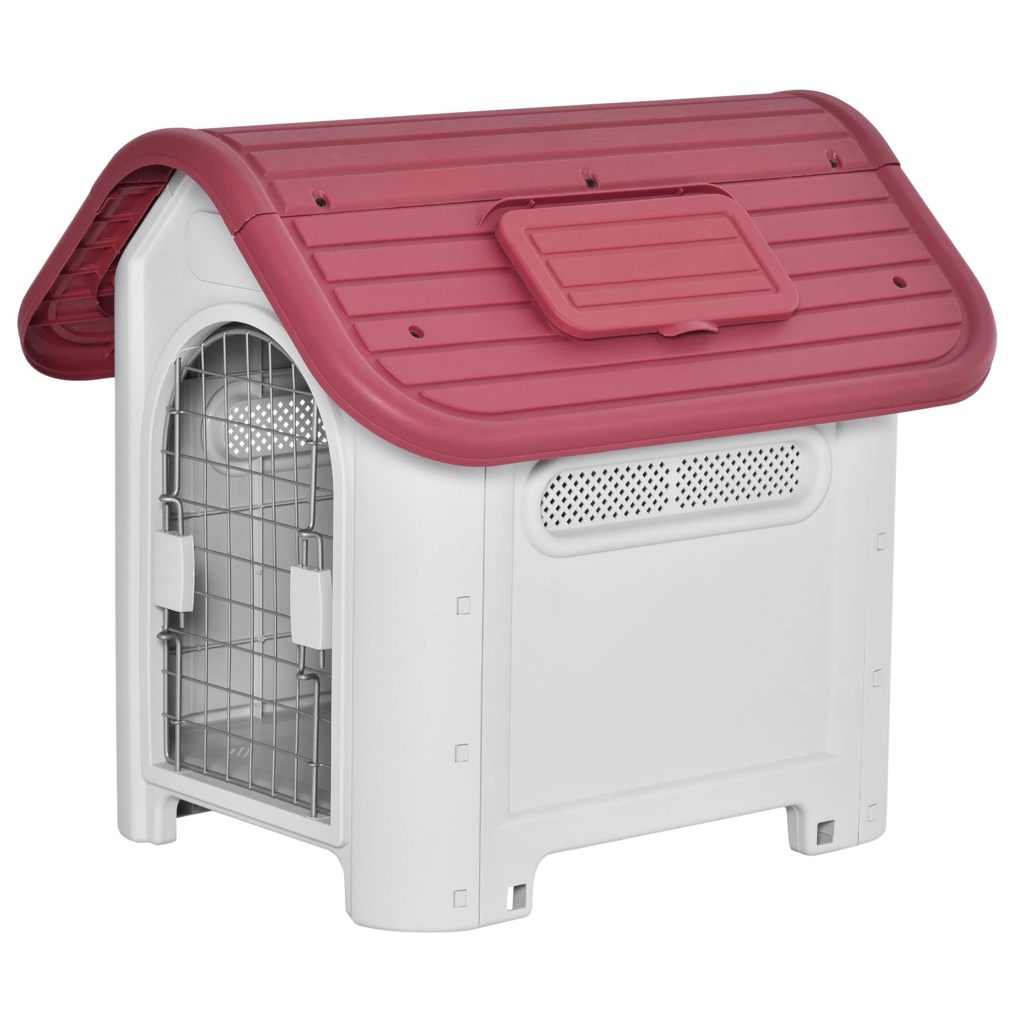 Sans Marque - Nichoir extérieur, toit avec trappe, ventilation, pour petit chien, Rouge/Gris clair, 59x75x66 cm - Image 2