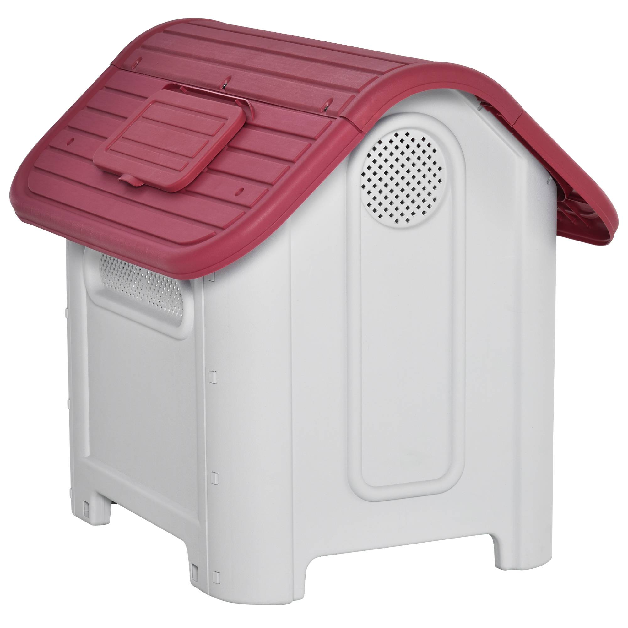 Sans Marque - Nichoir extérieur, toit avec trappe, ventilation, pour petit chien, Rouge/Gris clair, 59x75x66 cm - Image 10