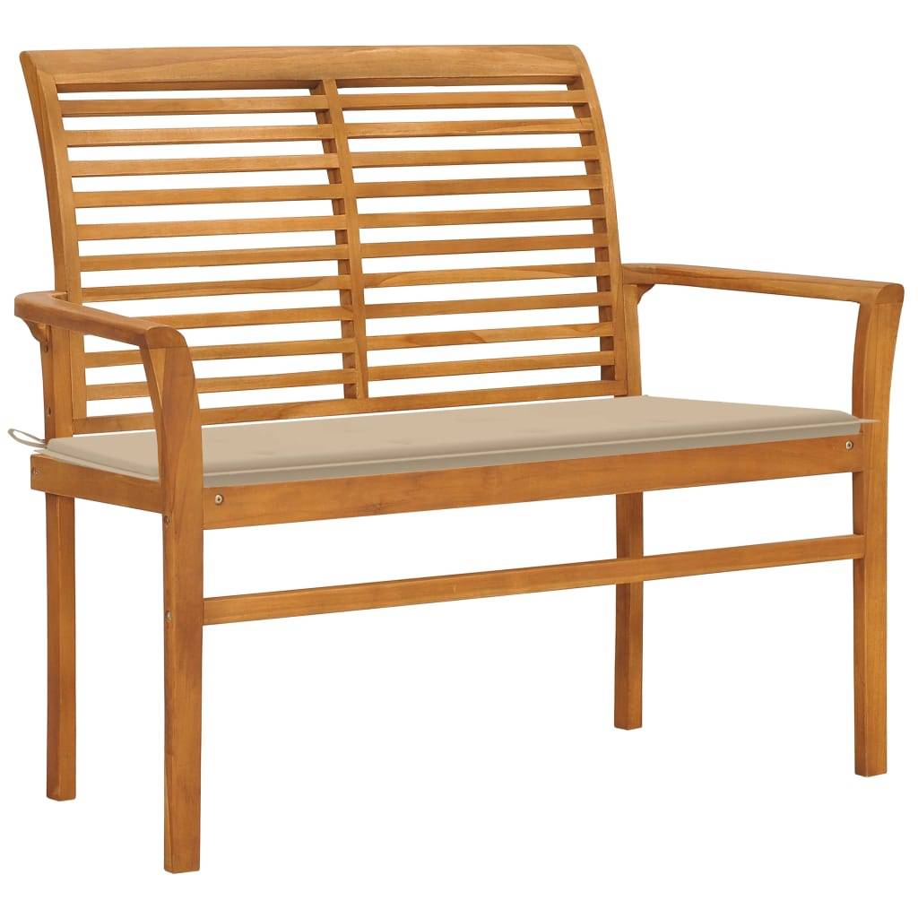 Helloshop26 - Banc de jardin meuble de patio d'extérieur terrasse avec coussin beige 112 x 55 x 94 cm bois de teck massif - Image 1
