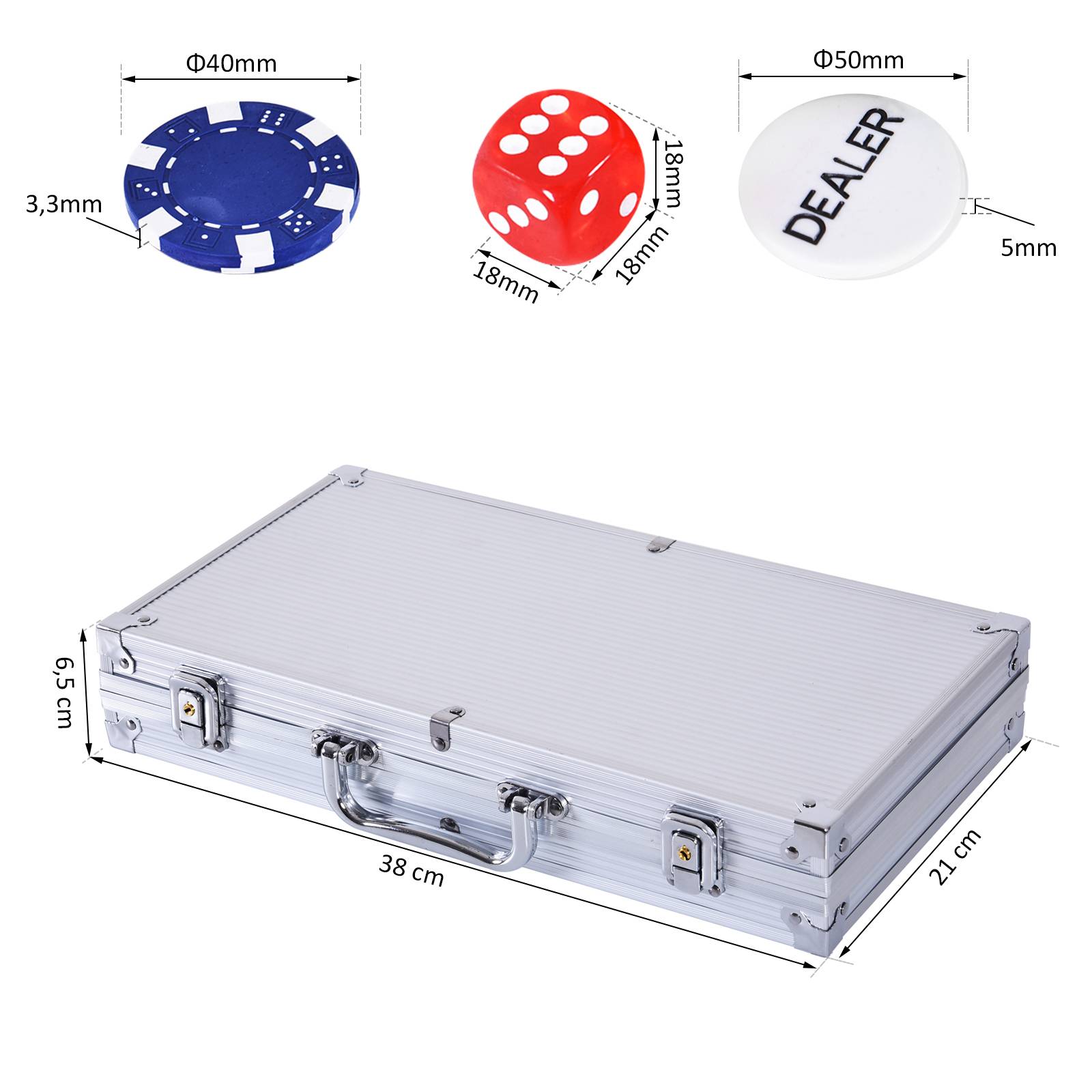 Mallette de Poker Coffret de Poker Complet avec 300 jetons 2 Jeux de Cartes + 2 clés Aluminium - Image 5