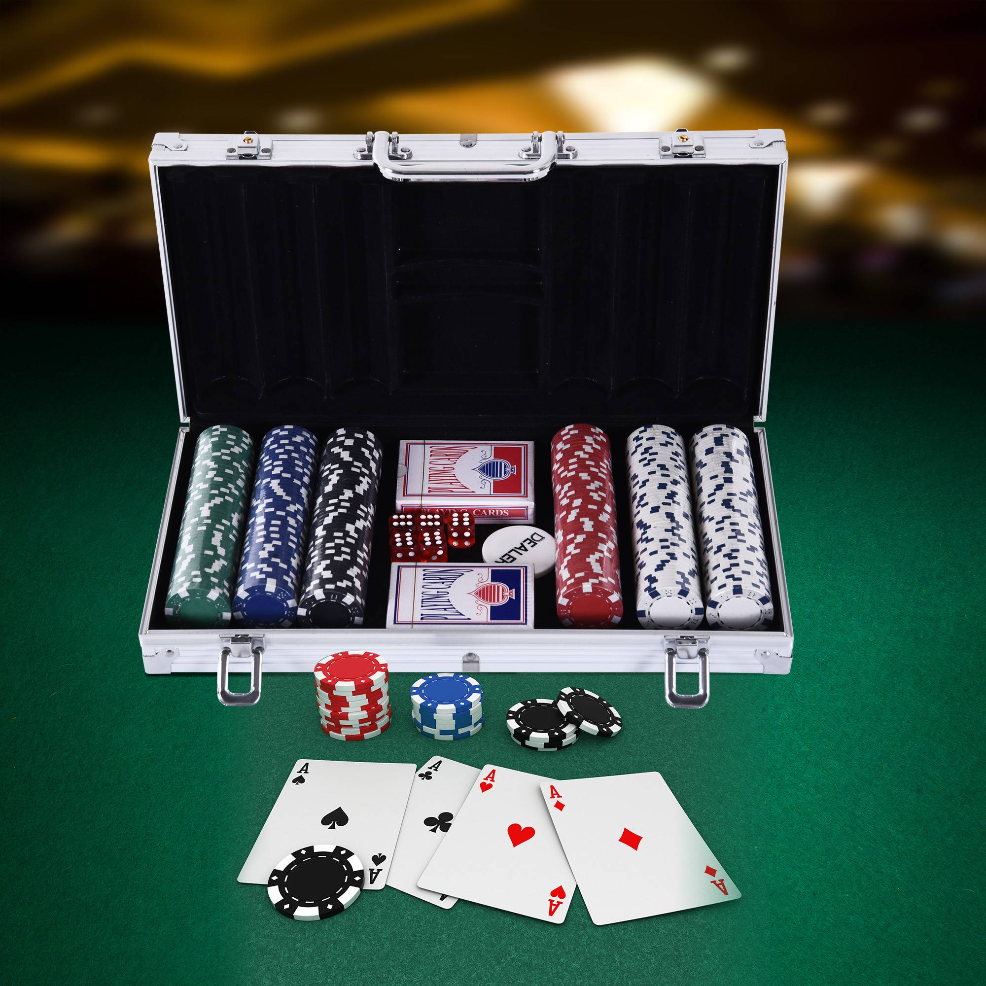 Mallette de Poker Coffret de Poker Complet avec 300 jetons 2 Jeux de Cartes + 2 clés Aluminium - Image 4
