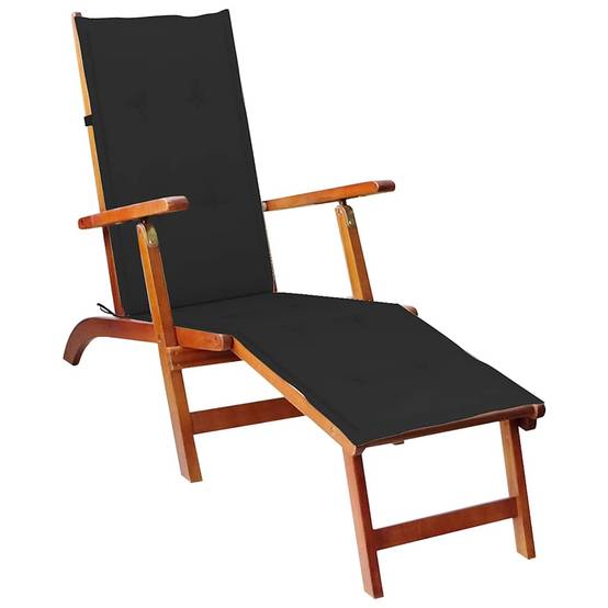 Chaise longue extérieur acacia coussin noir 167 x 56 x 75 cm - PANGIVO - Image 1