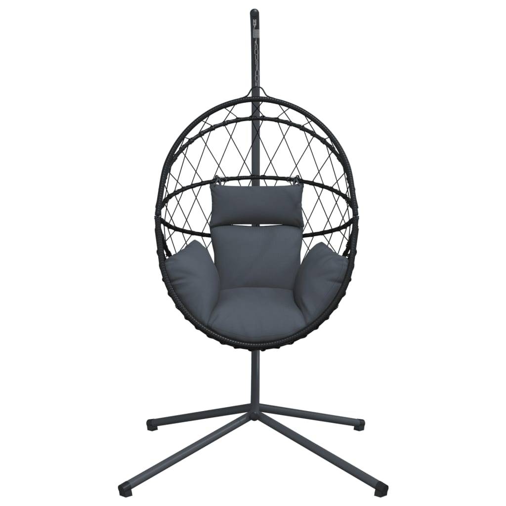 Chaise Œuf Suspendue en Résine Tressée et Corde avec Support Acier et Coussins Déhoussables pour Jardin Anthracite – ComfortXL Outdoor Living - Image 4