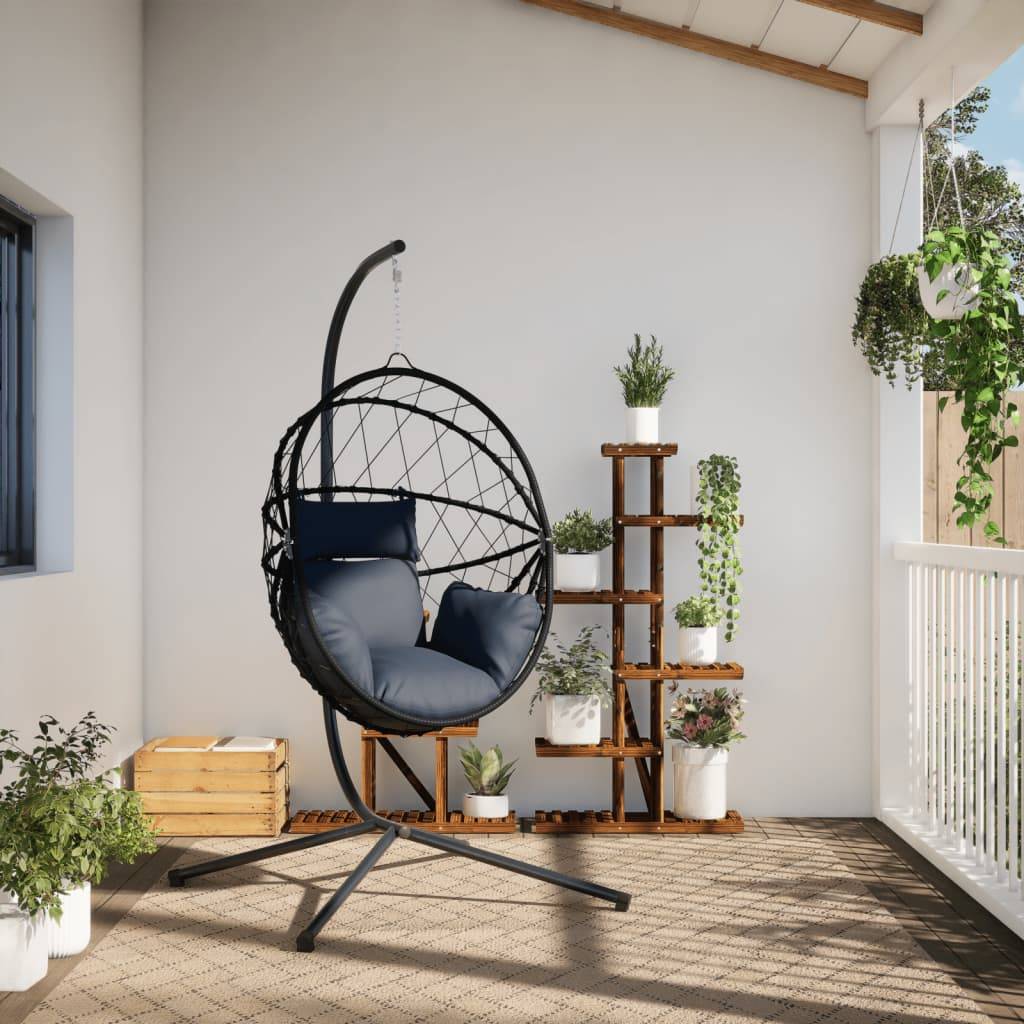 Chaise Œuf Suspendue en Résine Tressée et Corde avec Support Acier et Coussins Déhoussables pour Jardin Anthracite – ComfortXL Outdoor Living - Image 3