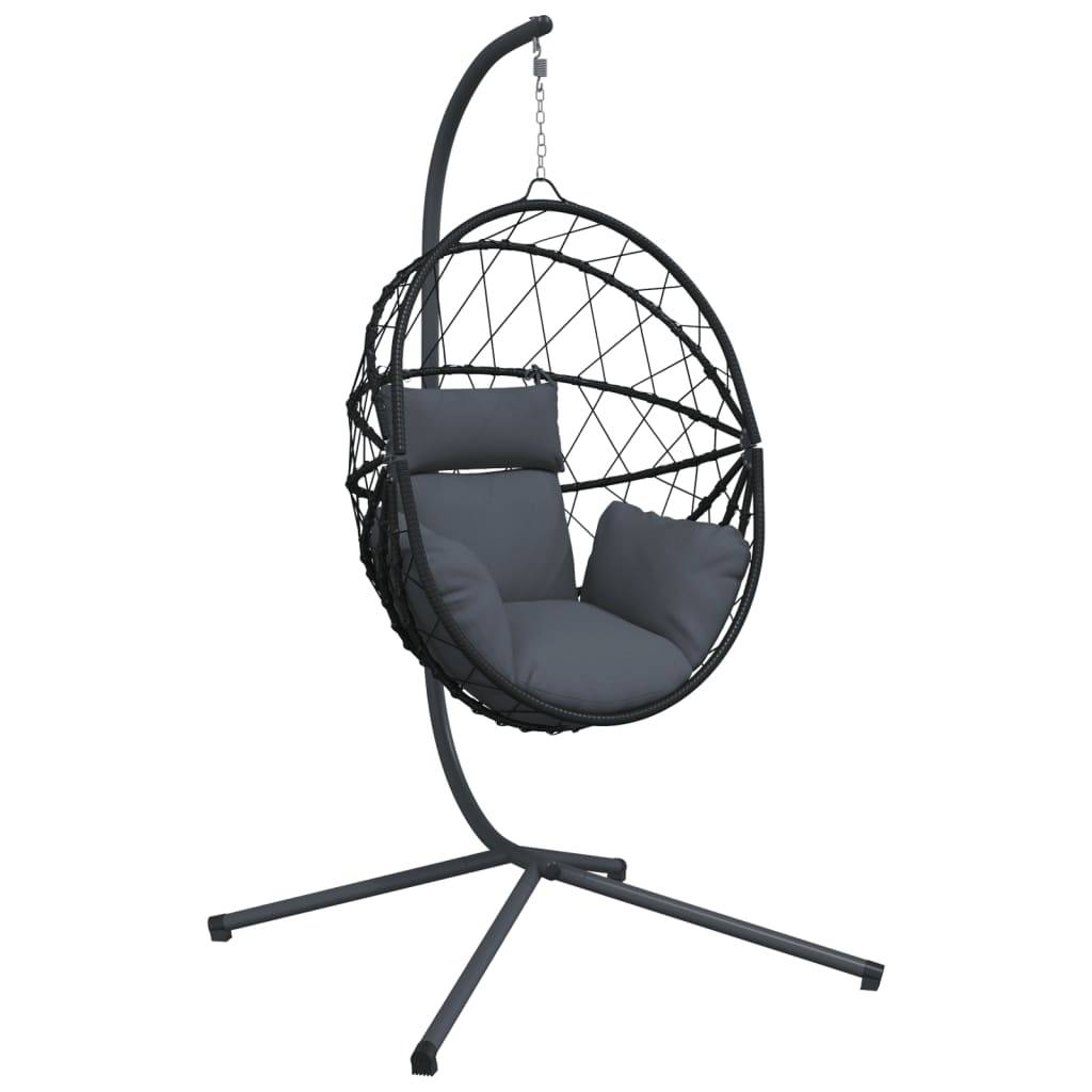 Chaise Œuf Suspendue en Résine Tressée et Corde avec Support Acier et Coussins Déhoussables pour Jardin Anthracite – ComfortXL Outdoor Living - Image 2