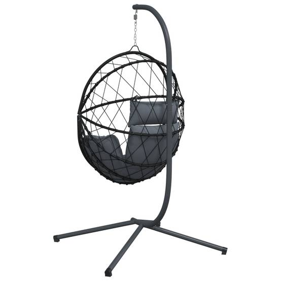 Chaise Œuf Suspendue en Résine Tressée et Corde avec Support Acier et Coussins Déhoussables pour Jardin Anthracite – ComfortXL Outdoor Living - Image 6