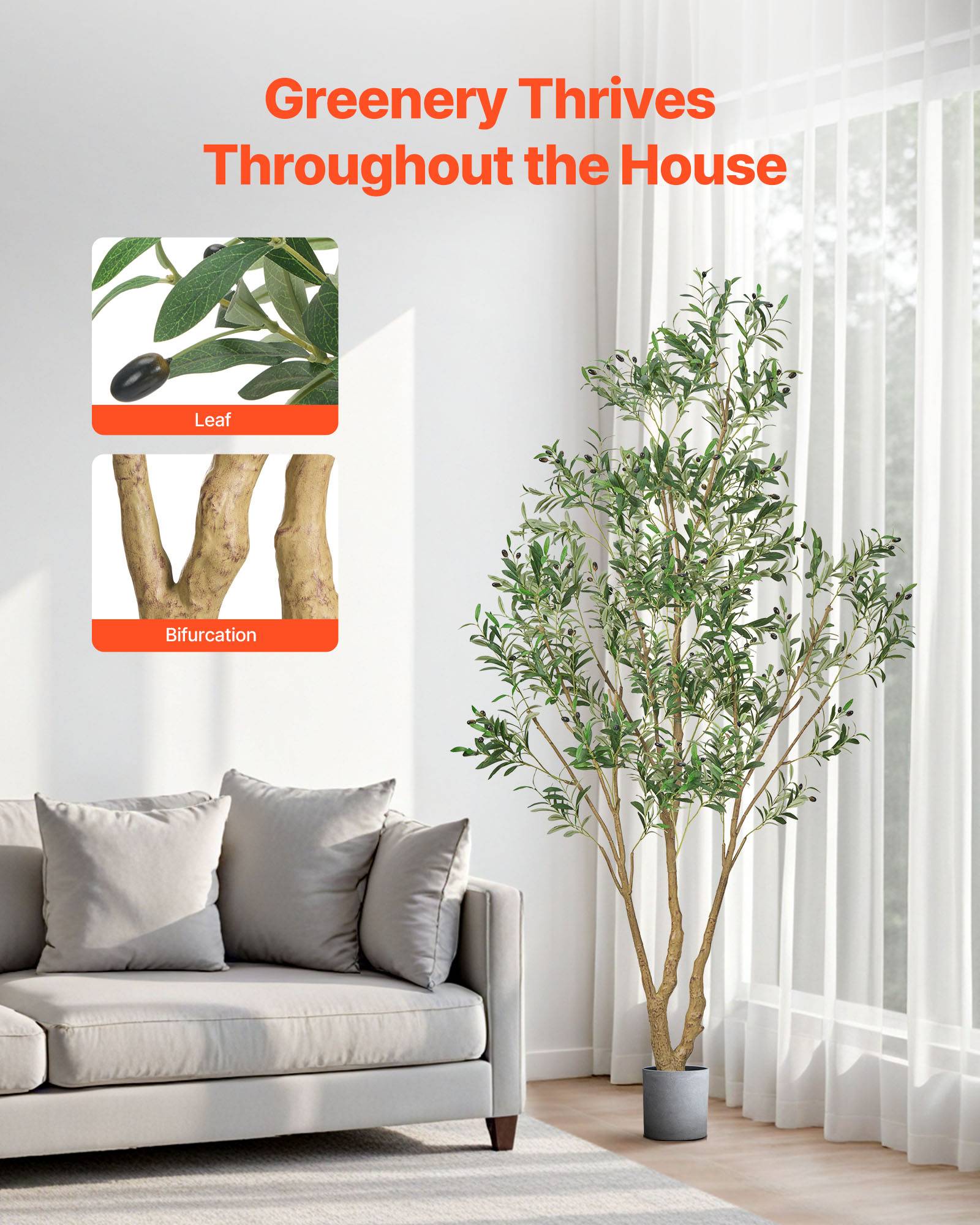 Vevor - VEVOR Arbre Artificiel Plante Artificielle Faux Olivier 2,4 m Déco d'Intérieur - Image 3