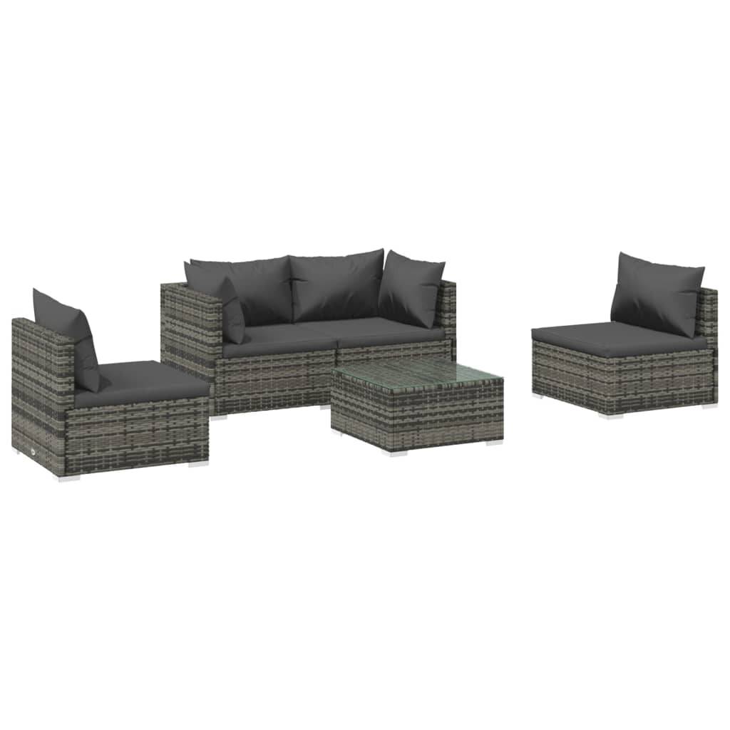 Helloshop26 - Salon de jardin meuble d'extérieur ensemble de mobilier 5 pièces avec coussins résine tressée gris - Image 1