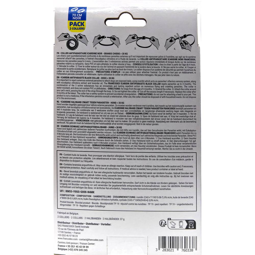 Francodex - Colliers Antiparasitaire Icaridine X2 noir 70 cm pour Chien de plus de 30 kg - Image 2