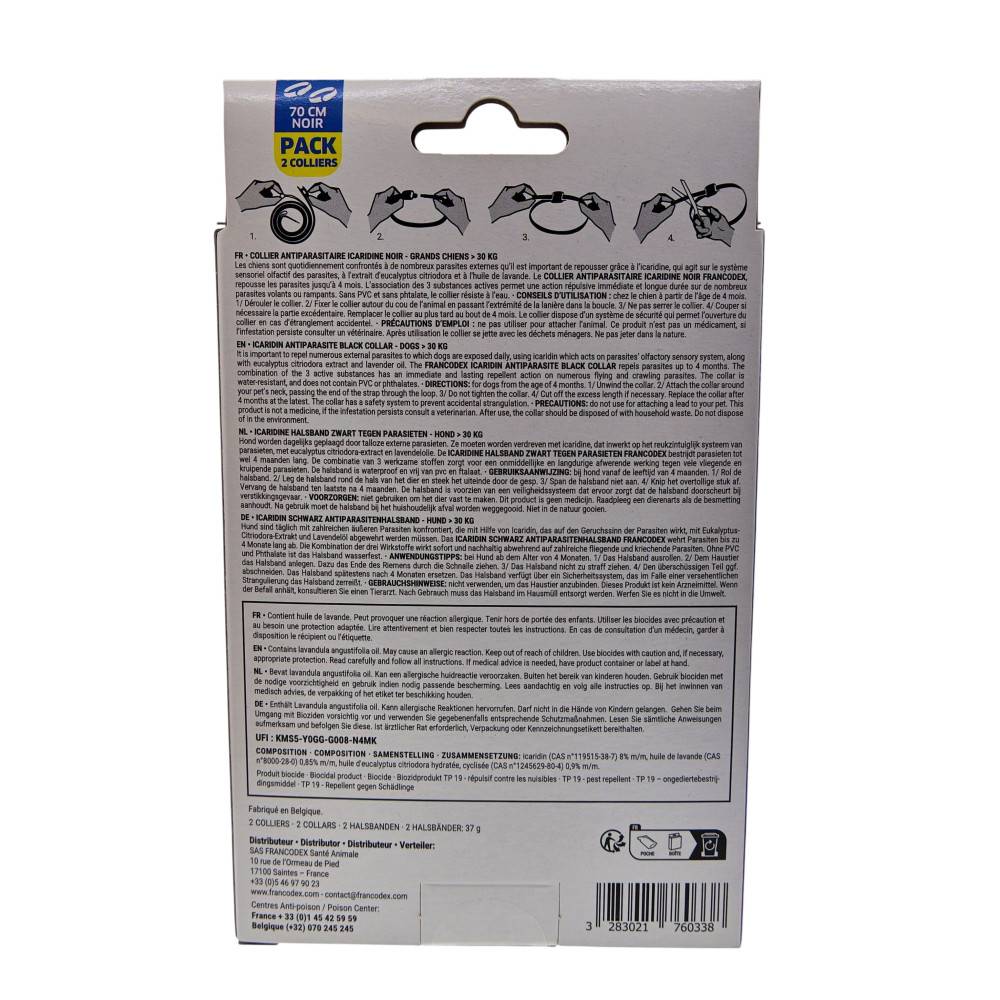 Francodex - Colliers Antiparasitaire Icaridine X2 noir 70 cm pour Chien de plus de 30 kg - Image 4