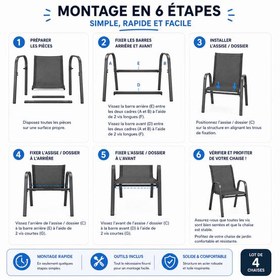 Lot de 4 Chaises de jardin textilène - Tissu haute densité - Gris anthracite - TERRE JARDIN - Image 5