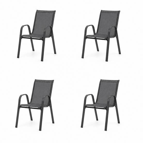 Lot de 4 Chaises de jardin textilène - Tissu haute densité - Gris anthracite - TERRE JARDIN - Image 1