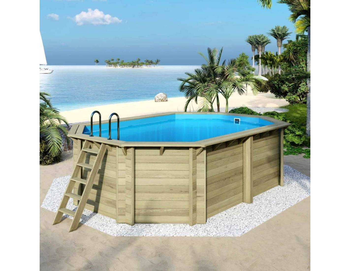Altanka - Piscine hors sol en bois NEMO 5.79 x 3.49 - H.1.45 m, bleu pâle, cadre en métal - sans dalle - BAS7304OSPU - ALTANKA - Image 2