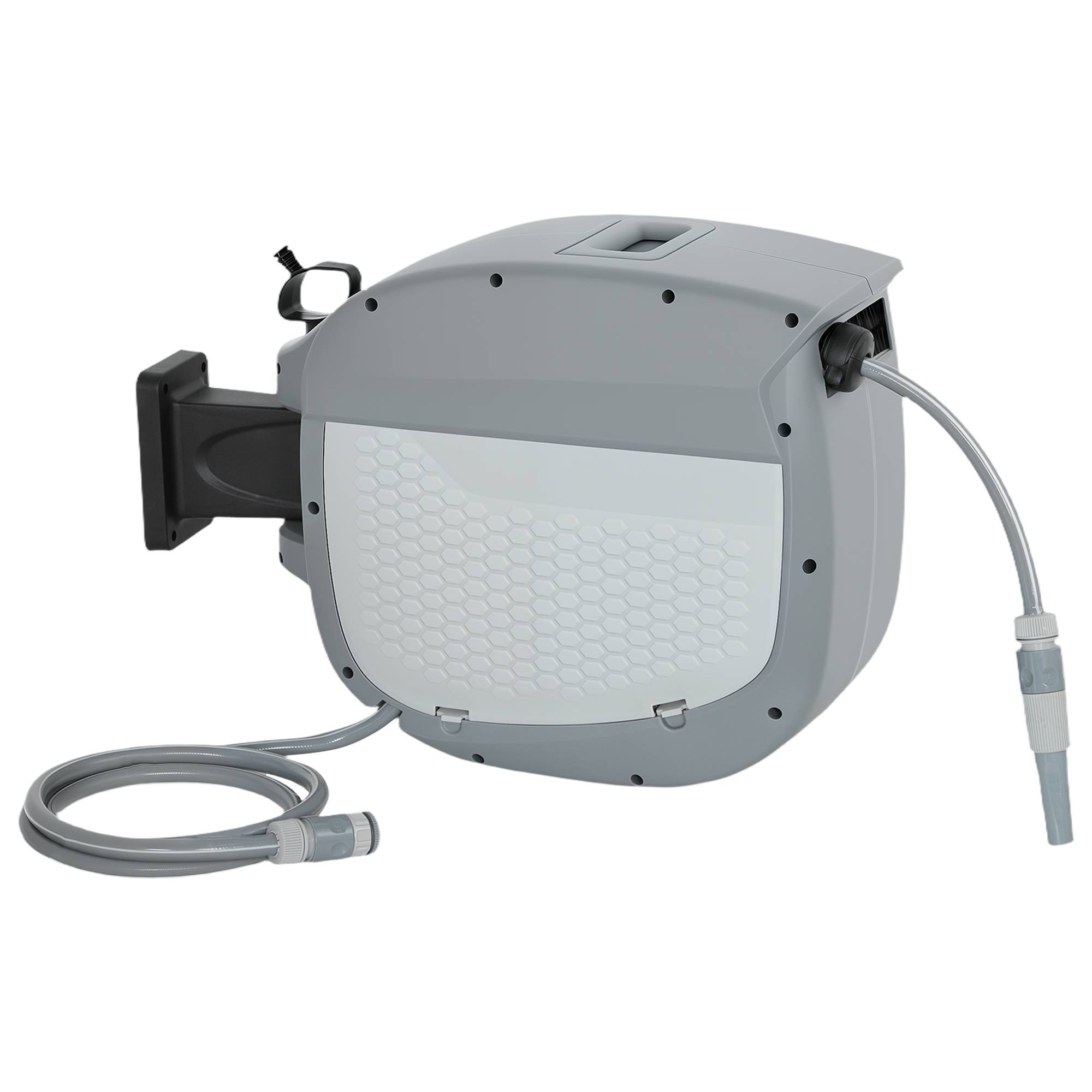 ComfortXL - Dévidoir mural automatique plastique gris tuyau 30 m orientable 180° pour arrosage jardin et nettoyage - Image 10