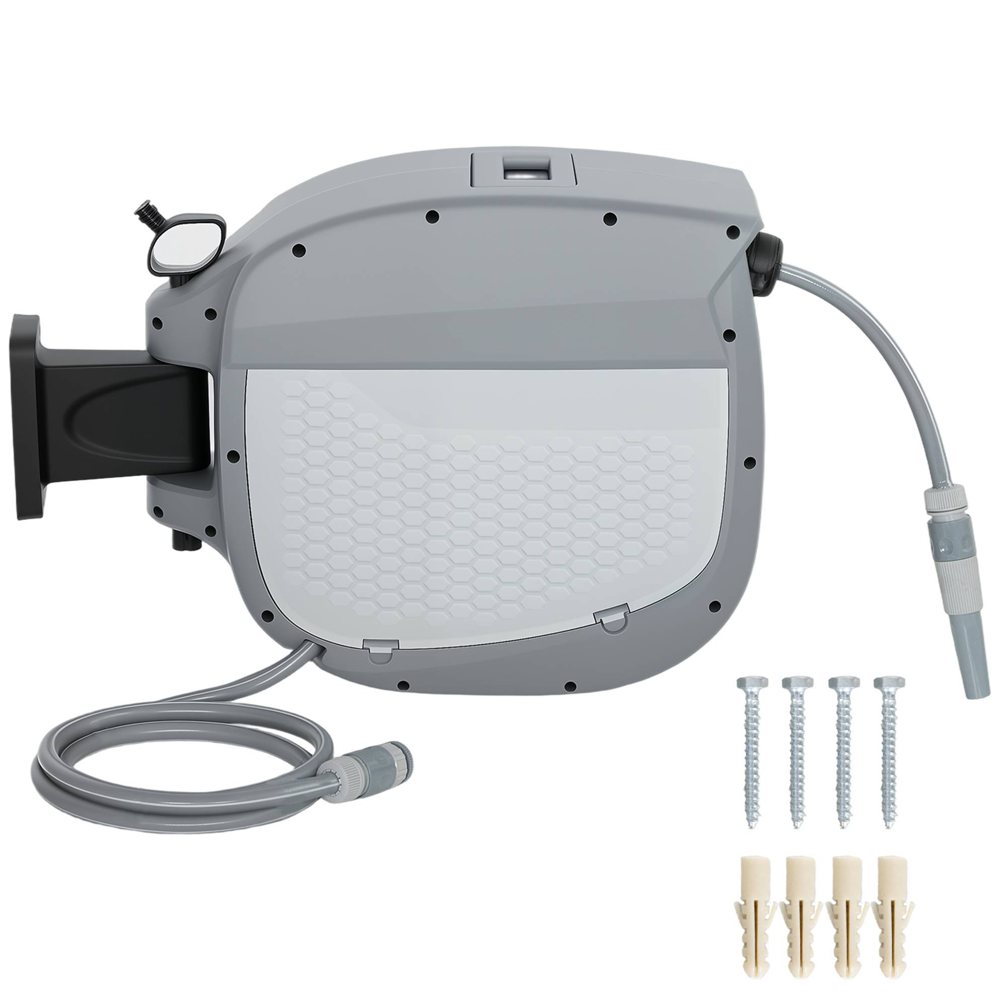 ComfortXL - Dévidoir mural automatique plastique gris tuyau 30 m orientable 180° pour arrosage jardin et nettoyage - Image 2