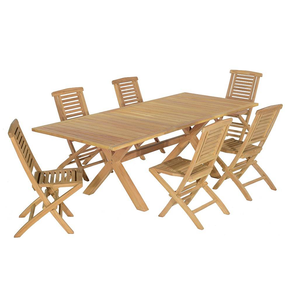 Salon de jardin teck massif Manabo, 6 chaises - TECK'Attitude - Image 1