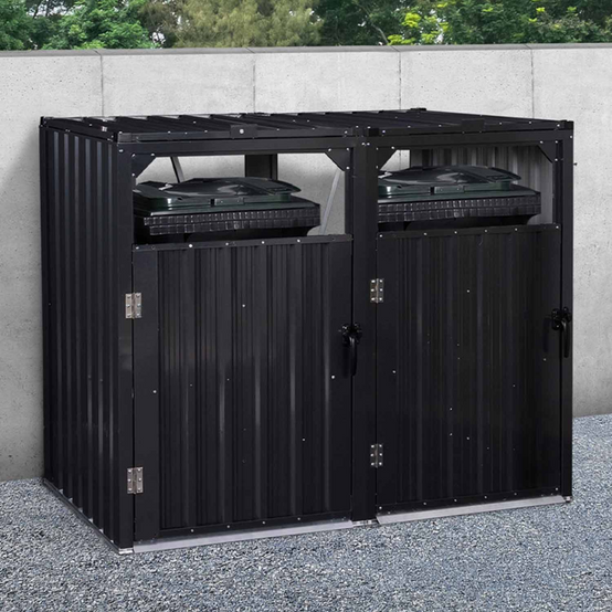 Cache poubelle double en acier gris anthracite - Image 1