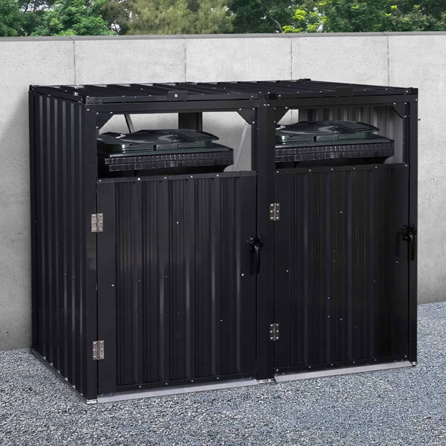 Cache poubelle double en acier gris anthracite - Image 1