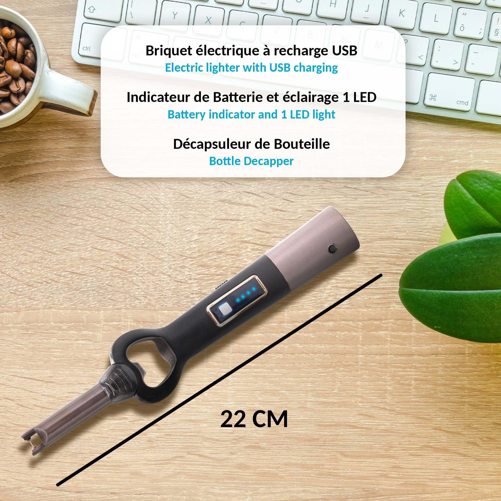 Fishtec - Briquet electrique rechargeable 3 en 1 USB LED decapsuleur indicateur batterie allumage sans flamme outdoor - Image 7