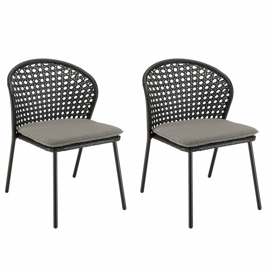 Macabane - MALO - SALON DE JARDIN 6 PERS. - 1 table rectangulaire 180x100cm et 6 chaises grises et noires - Image 10