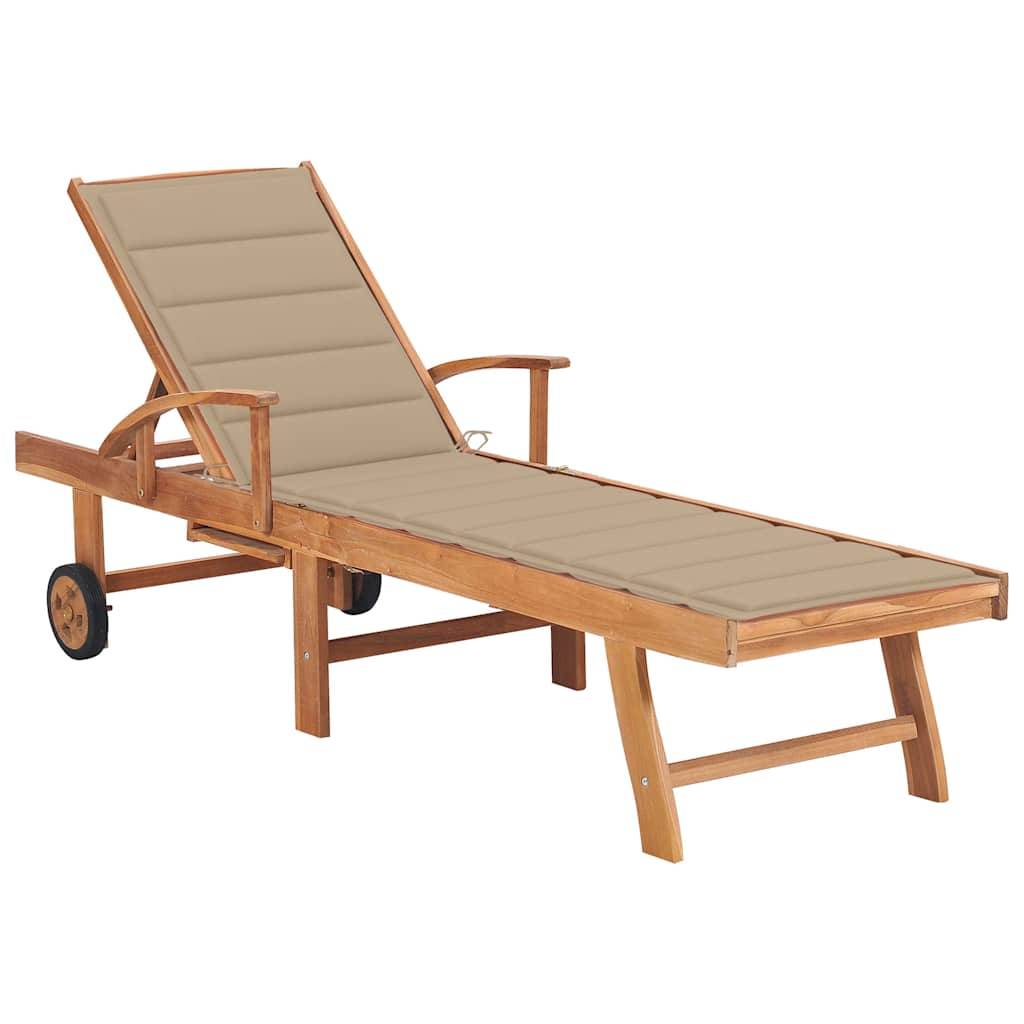 Vidaxl - Chaise longue avec coussin beige Bois de teck solide vidaXL 3063009 - Image 1