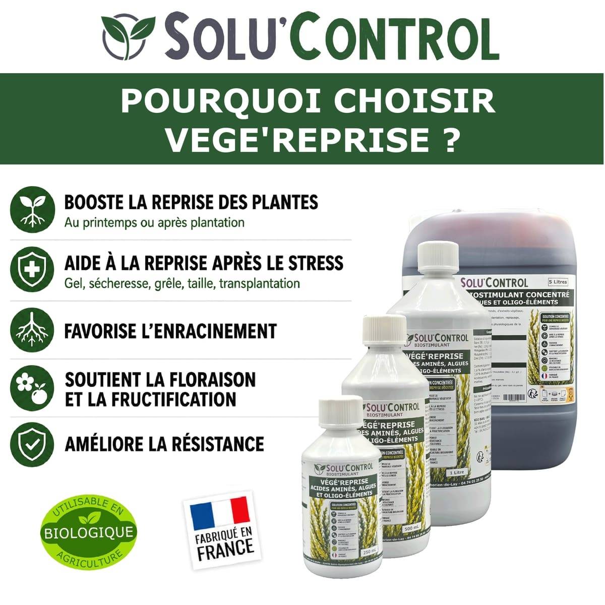 Tout pour les nuisibles - Végé'Reprise 500 mL - Biostimulant concentré aux acides aminés, algues et oligo-éléments Solu'Control - Fabriqué en France - UAB - Image 7