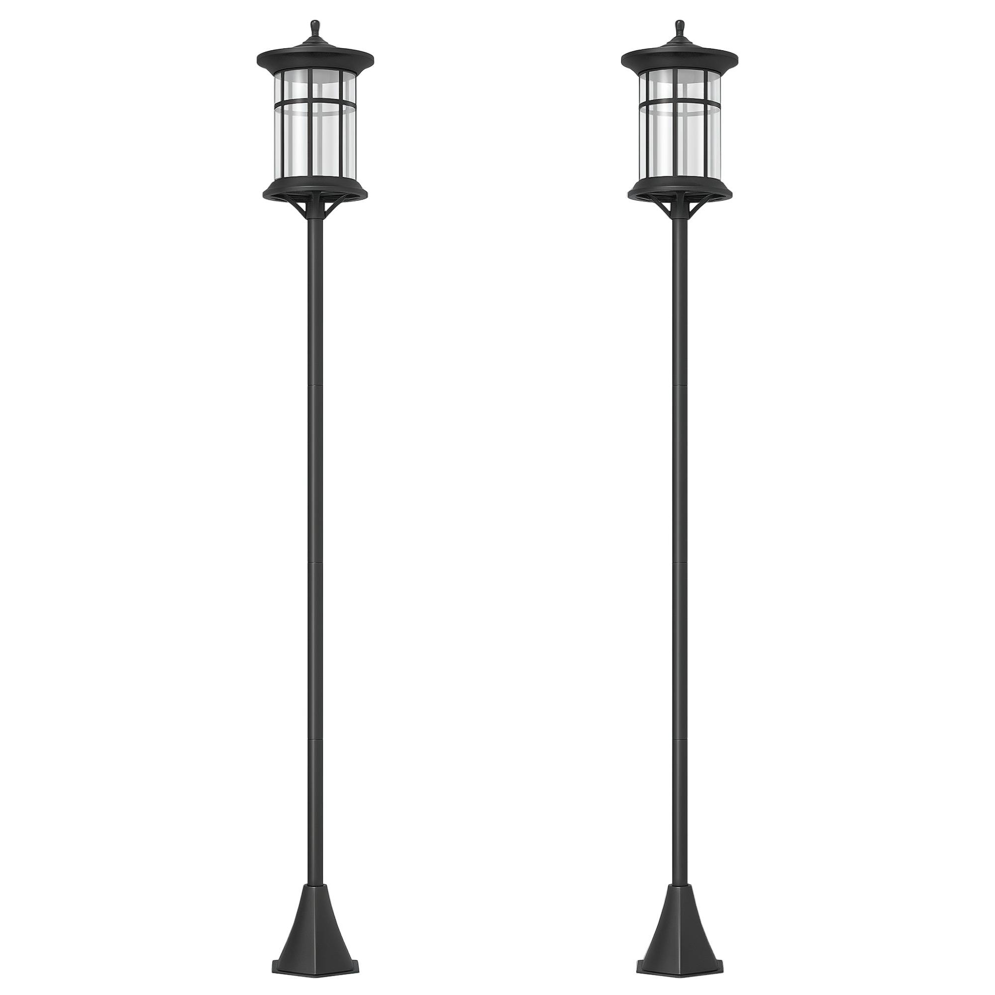 Lot de 2 lampadaires solaires avec autonomie de 6 heures et ancrage au sol, acier inoxydable et ABS, 23,5 x 23,5 x 184 cm, noir - Image 1
