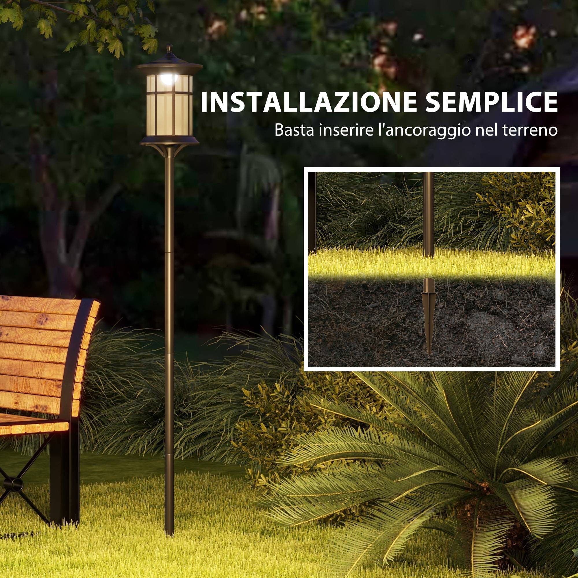 Lot de 2 lampadaires solaires avec autonomie de 6 heures et ancrage au sol, acier inoxydable et ABS, 23,5 x 23,5 x 184 cm, noir - Image 9