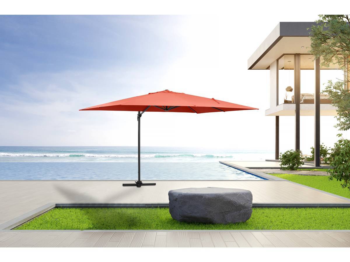 Habitat Et Jardin - Parasol Jardin Déporté Alu "sun 4 " - Rectangle - 3 X 4 M - Rouge - Dalles à Lester Incluses -habitat Et Jardin - Image 2