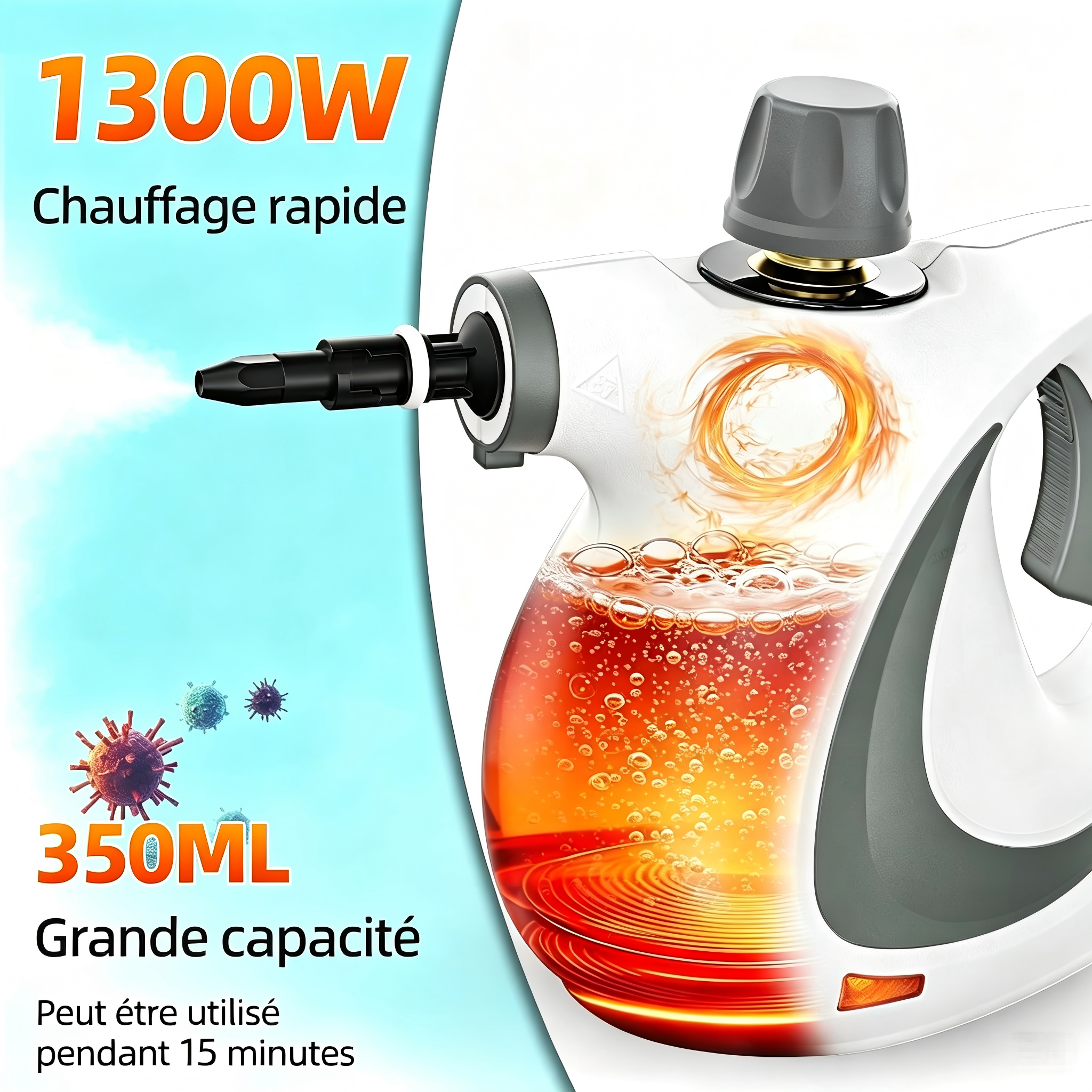Sans Marque - Nettoyeur vapeur portable multifonctionnel pour la maison, 1300 watts, Traumheim - Image 2