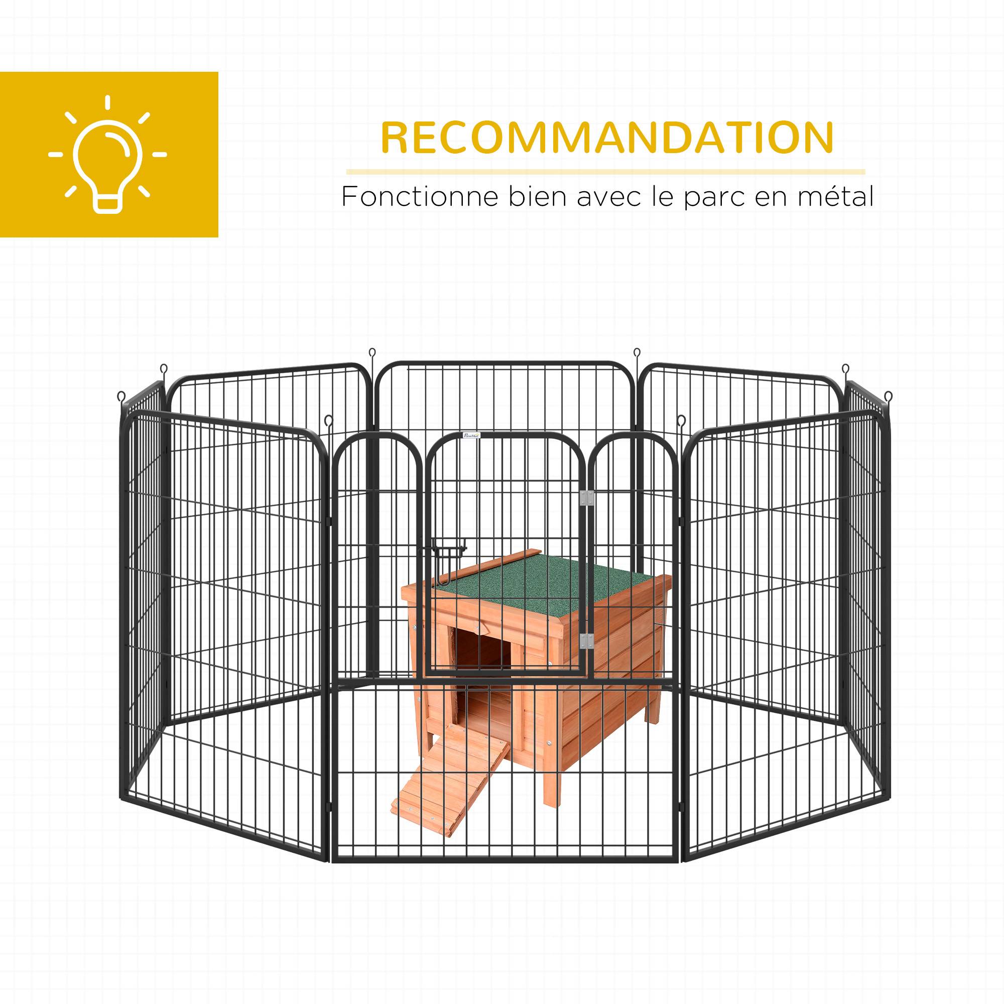 Clapier à lapin cage à lapin avec rampes/porte, toit ouvrant et étanche - en bois de sapin naturel et vert - Image 9