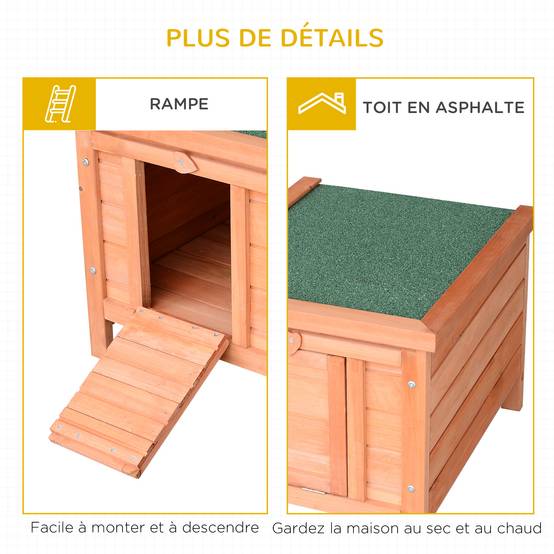 Clapier à lapin cage à lapin avec rampes/porte, toit ouvrant et étanche - en bois de sapin naturel et vert - Image 8