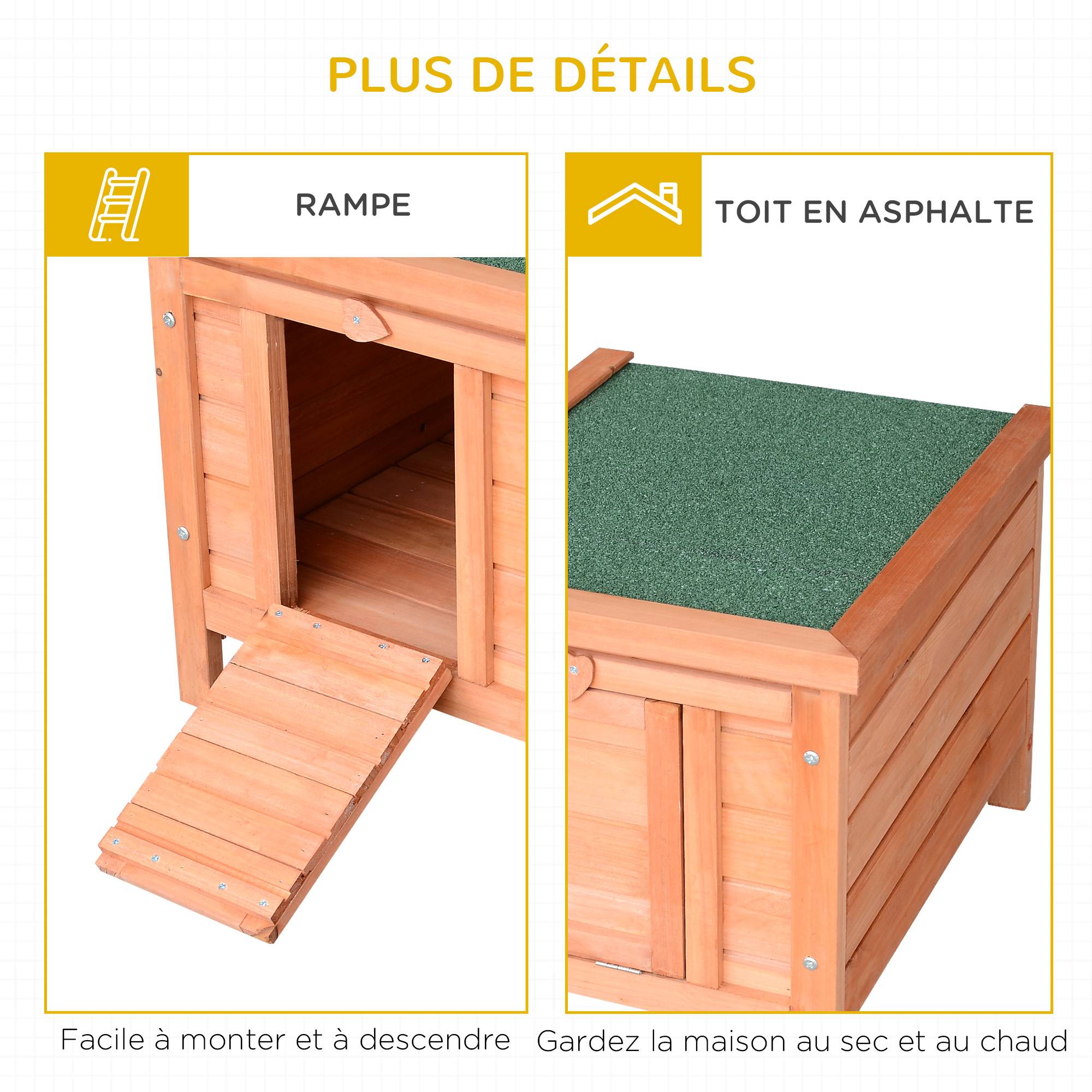 Clapier à lapin cage à lapin avec rampes/porte, toit ouvrant et étanche - en bois de sapin naturel et vert - Image 8