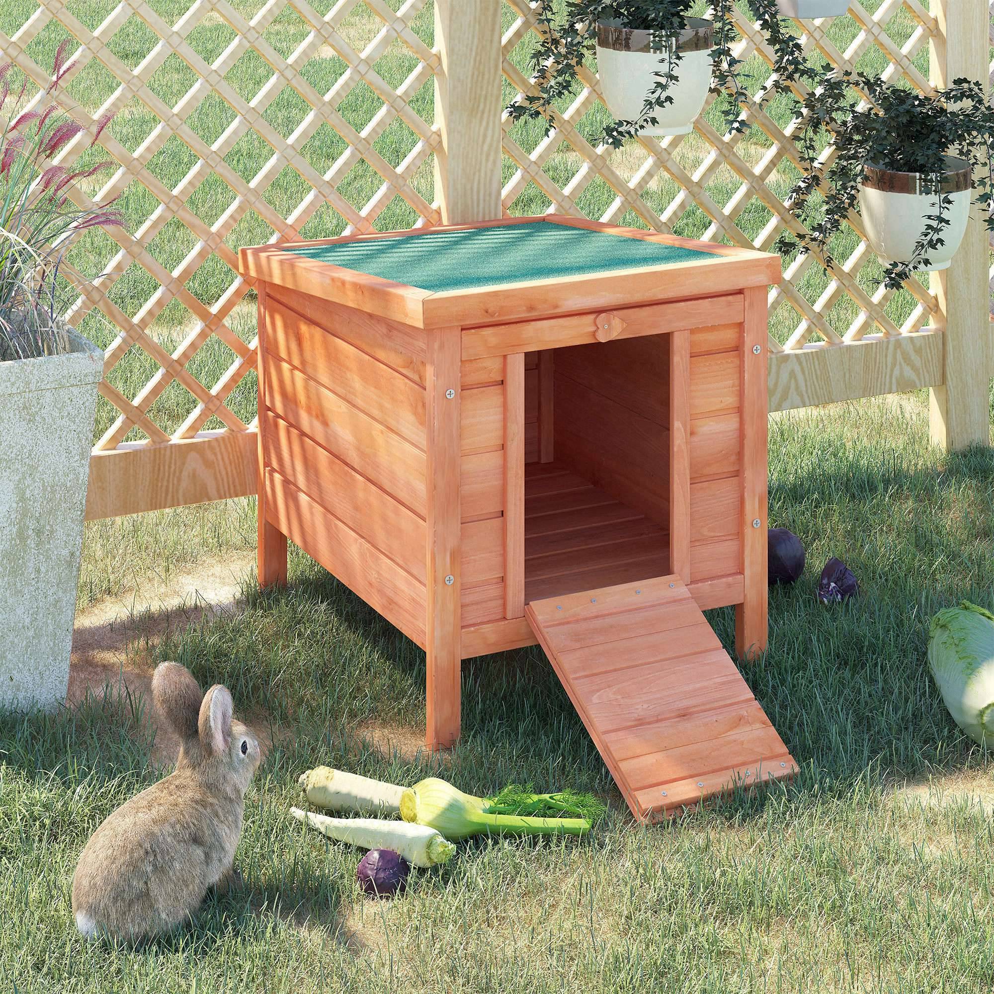 Clapier à lapin cage à lapin avec rampes/porte, toit ouvrant et étanche - en bois de sapin naturel et vert - Image 4