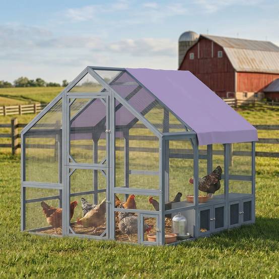 Poulailler en bois avec toile imperméable, 2 pondoirs, 2 perchoirs, pour 8 à 10 poules, 211 x 186,5 x 185,5 cm, gris foncé - Image 3
