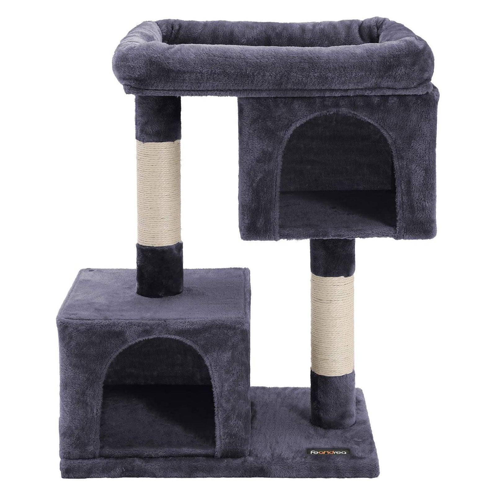 Arbre à chat colonne en sisal pour aiguiser les griffes 2 niches luxueuses maison de jeu meubles pour chatons chats et félins 84 cm couleur gris foncé - Image 2