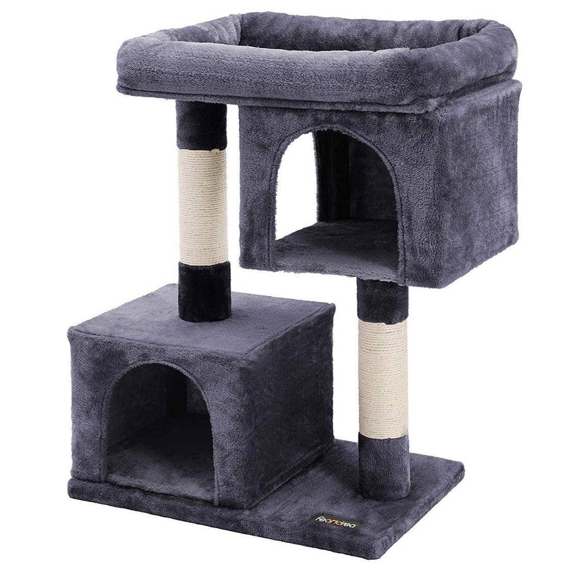Arbre à chat colonne en sisal pour aiguiser les griffes 2 niches luxueuses maison de jeu meubles pour chatons chats et félins 84 cm couleur gris foncé - Image 1