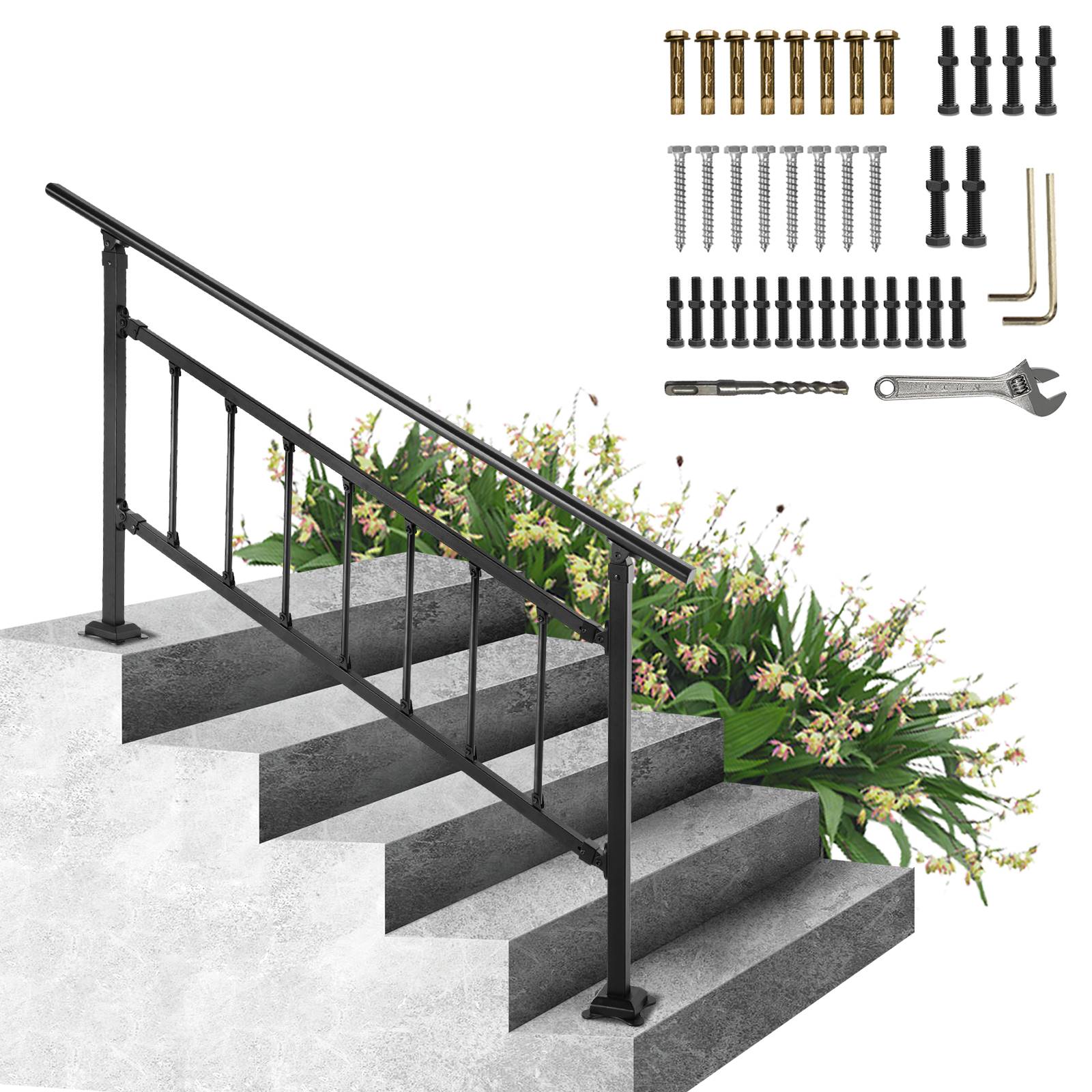 Vevor - VEVOR Main courante escalier fer forgé 83.5x172.5cm réglable 0-50°, pour 1-4 marches extérieur, béton, jardin. - Image 1