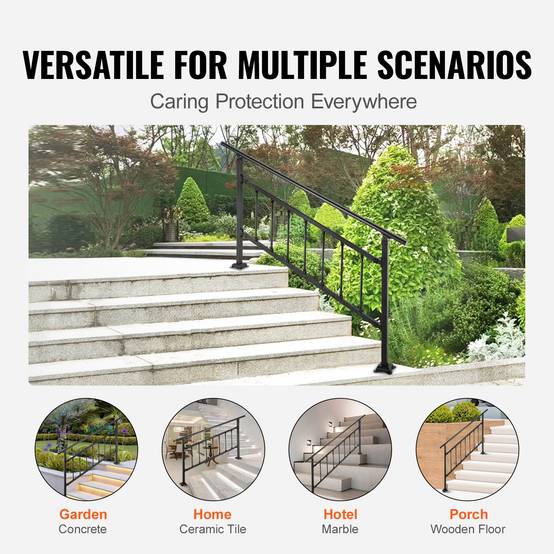 Vevor - VEVOR Main courante escalier fer forgé 83.5x172.5cm réglable 0-50°, pour 1-4 marches extérieur, béton, jardin. - Image 5