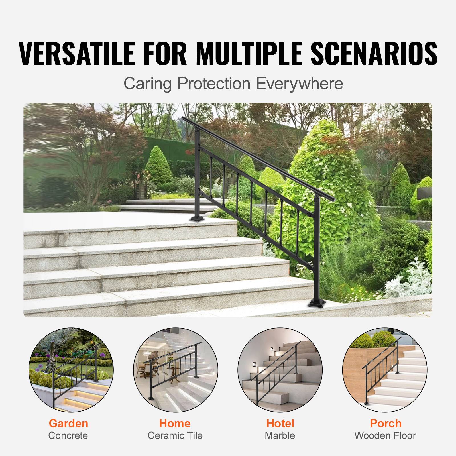 Vevor - VEVOR Main courante escalier fer forgé 83.5x172.5cm réglable 0-50°, pour 1-4 marches extérieur, béton, jardin. - Image 5