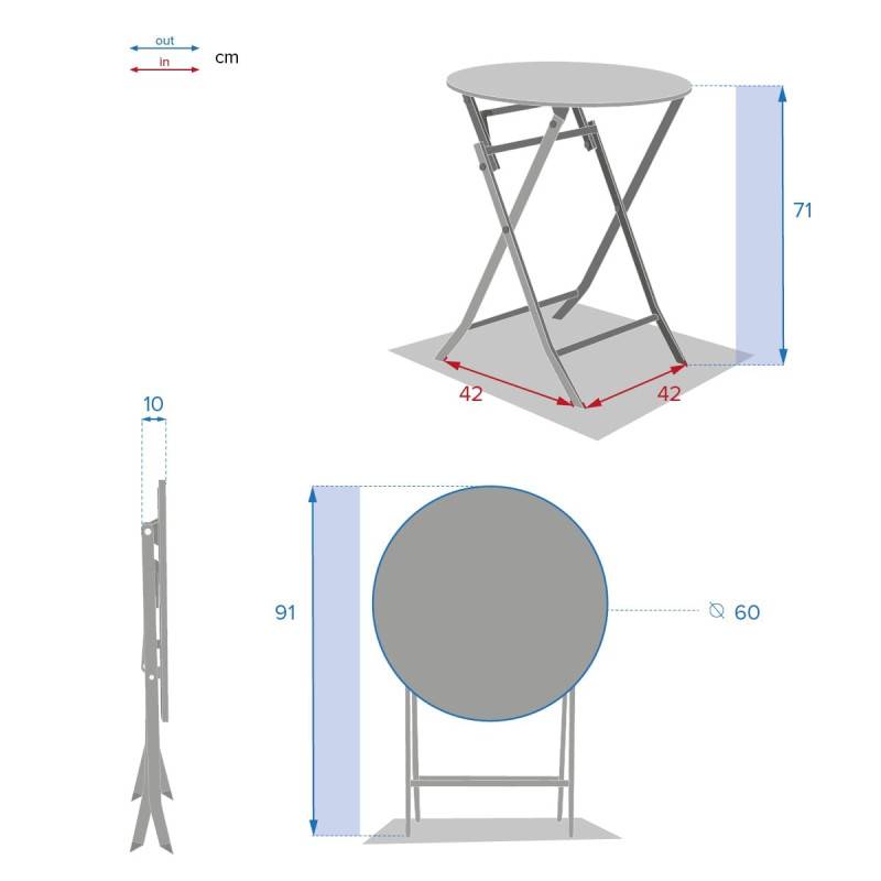 Hesperide - Table de jardin pliante ronde "Greensboro" gris quartz 2 places en acier traité époxy Hespéride - Image 4