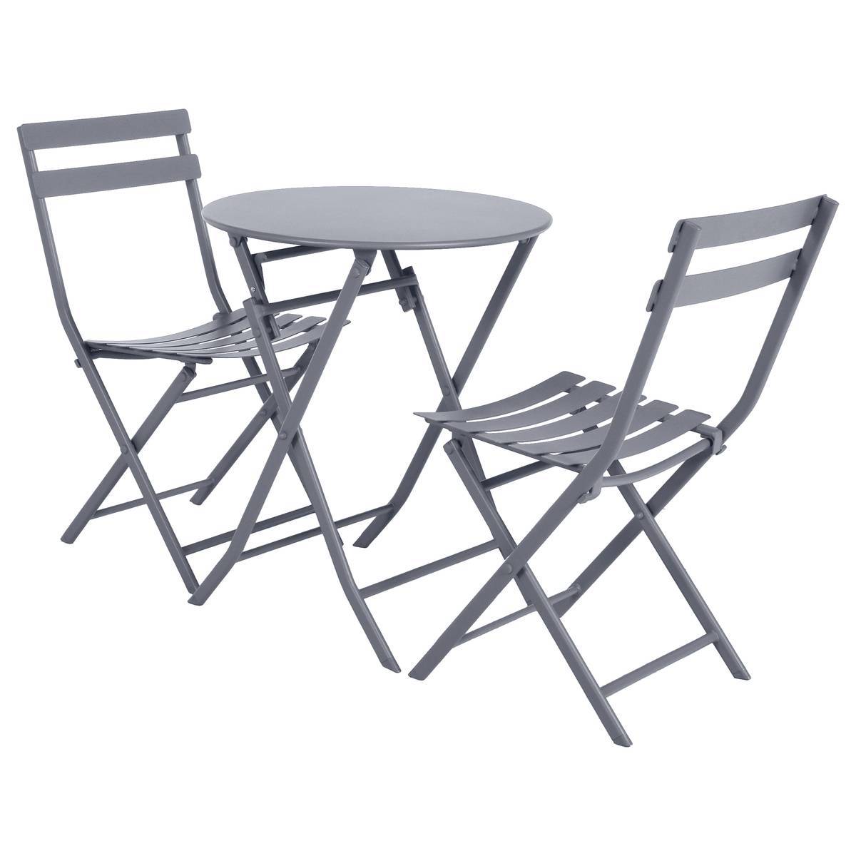 Hesperide - Table de jardin pliante ronde "Greensboro" gris quartz 2 places en acier traité époxy Hespéride - Image 2