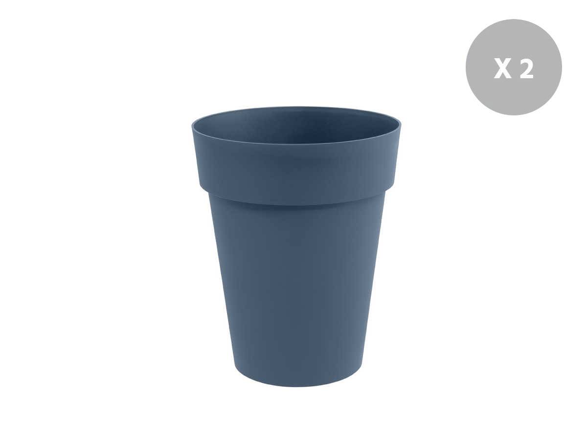 Eda - Lot de 2 Pots de fleur rond Toscane Ø 44 x H.53 cm - Bleu jean - Eda